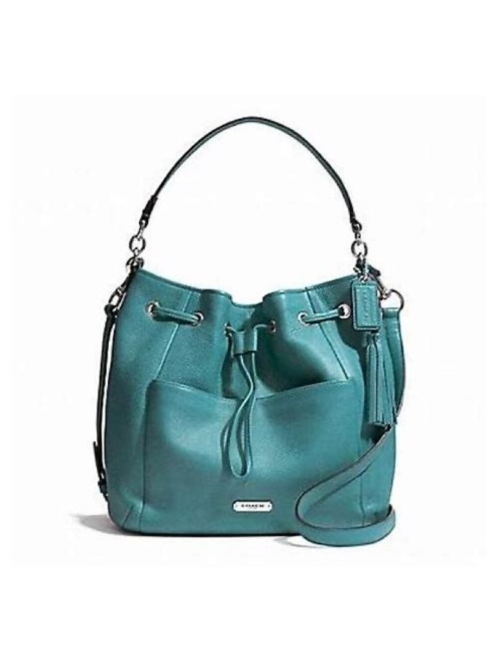 Euc Coach Avery Teal Leather Bucket Drawstring Shoulder Bag Purse